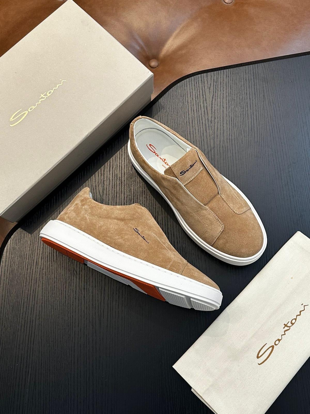 Santoni Slip-On — Tan Suede