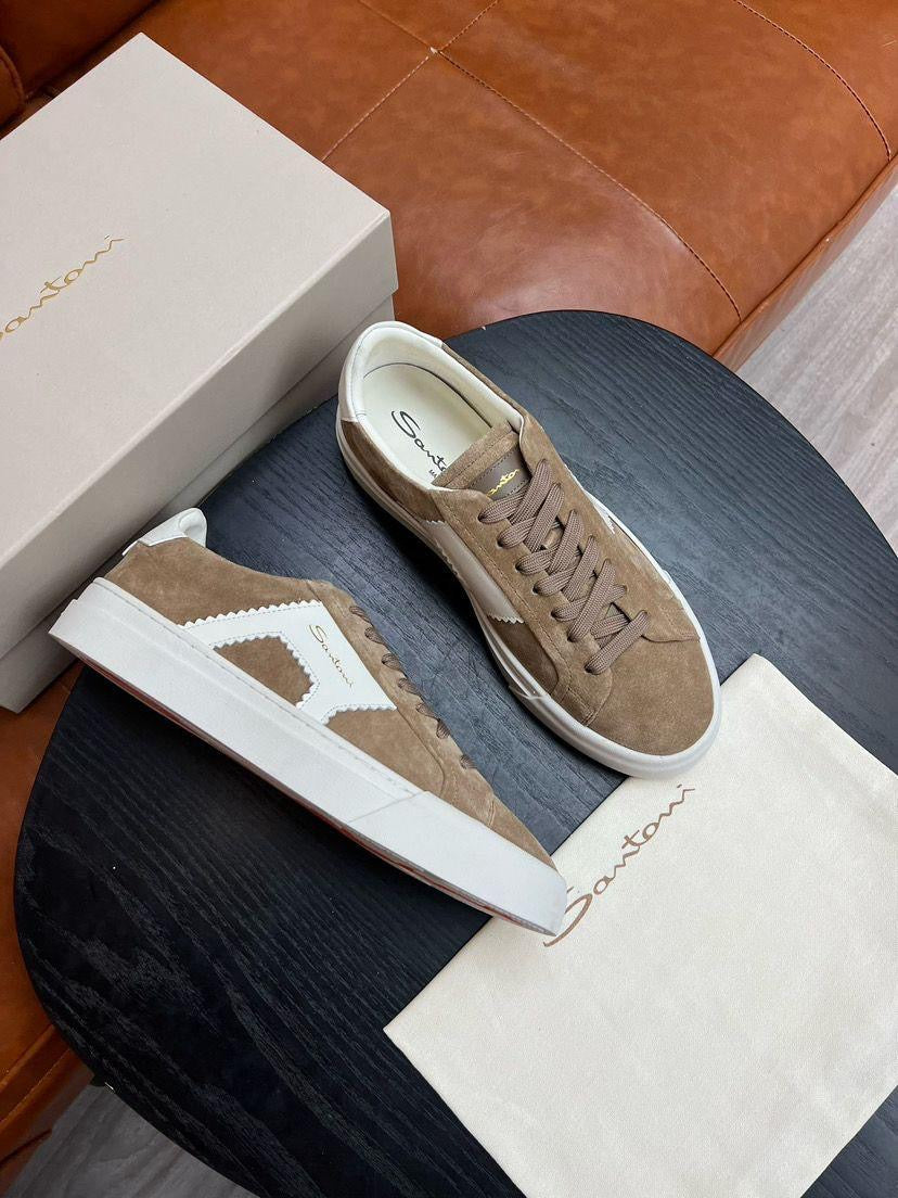 Santoni Suede Sneakers — Brown